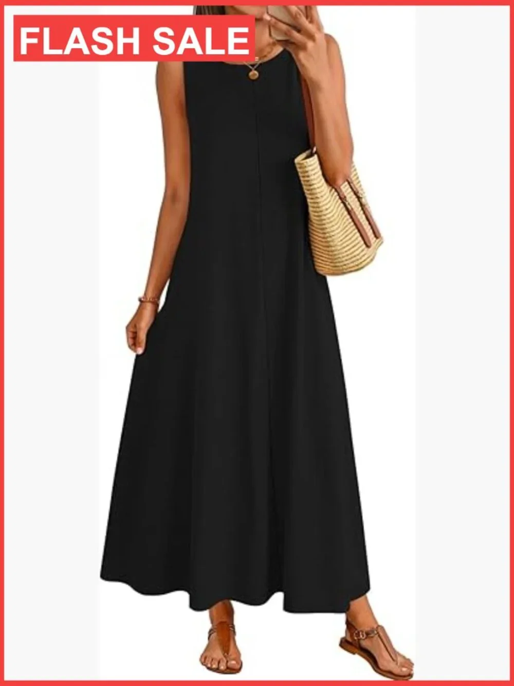 Women's Summer Maxi Dress Sleeveless Crewneck Beach Sundress Loose Tank Dress